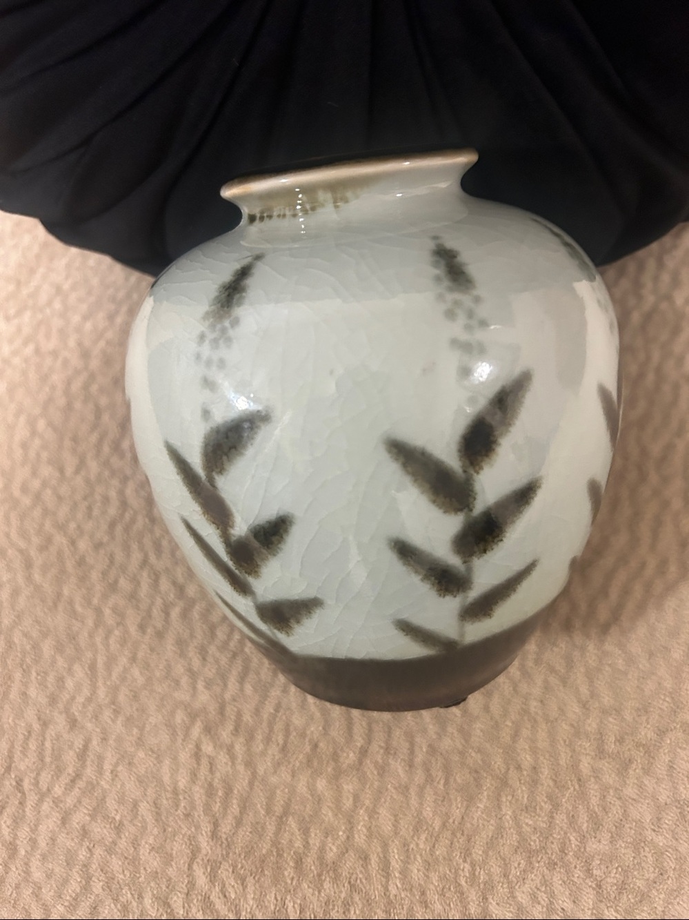 Ceramic Bud Vase with Olive Leaf Motif - White and Olive - Picture 2 of 6